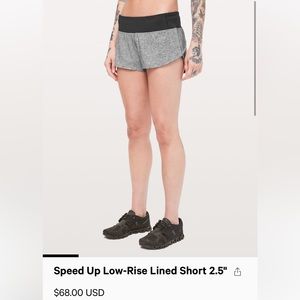 Speed Up Low-Rise Lined Short 2.5", Size 4, Grey with black waistband